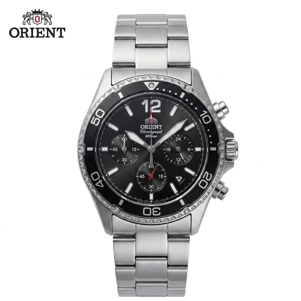 Relógio masculino cronógrafo solar diver em aço inox a prova de agua 200mm