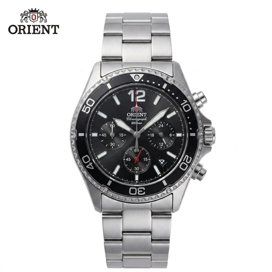 Relógio masculino cronógrafo solar diver em aço inox a prova de agua 200mm