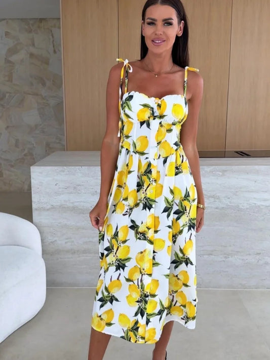 Summer Fashion Sleeveless Women Sling Dress Print Elegant Casual Long Party Evening Dress
