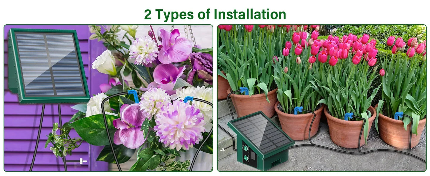 Sistema de riego solar para jardín y balcón. Sistema de riego automático por goteo. Sistema de riego de jardín DIY. Riego por goteo con manguera.