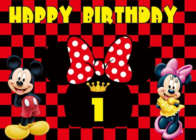 Disney Cartoon Theme Photography Background, Mickey, Minnie Mouse, Baby Shower, Happy Birthday, Gender Reveal, Banner for Children, 1Set 