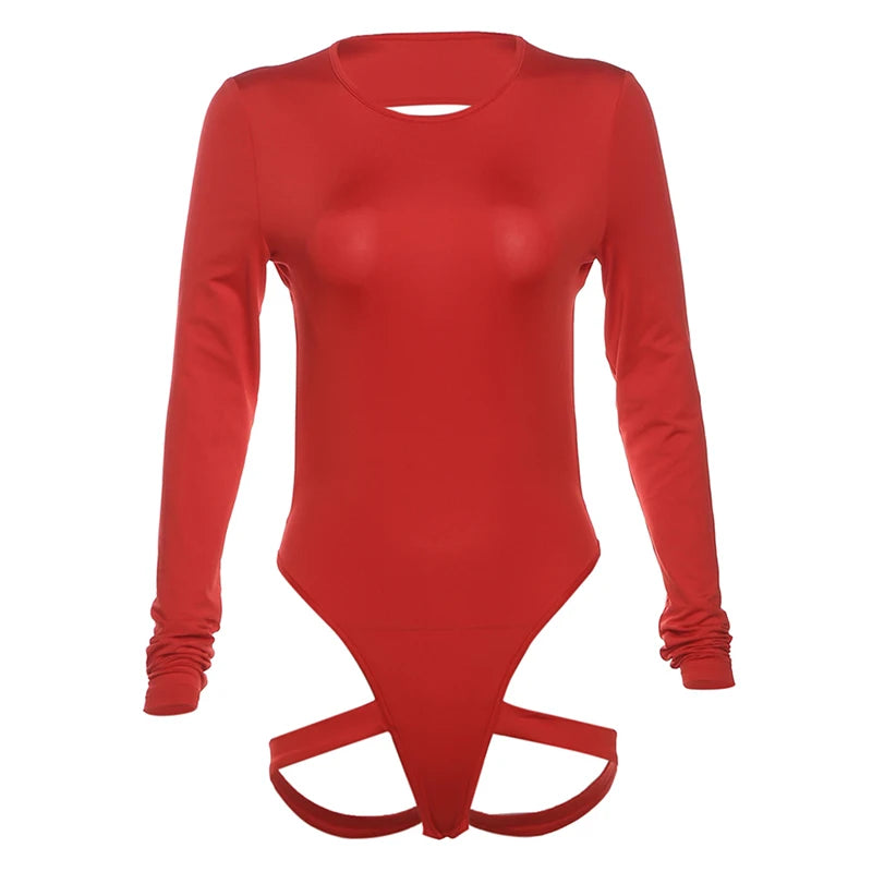 Body sexy de verano para mujer, con escote redondo, manga larga, ajustado, estilo vendaje, estilo club, con escote en V profundo