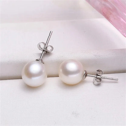 Freshwater Cultured Pearl Earrings for Women, 925 Sterling Silver Jewelry, Button Ball, Best Gifts 6mm, 8mm, 10mm 