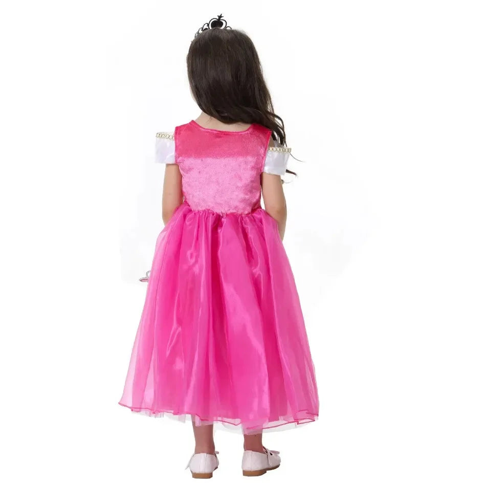 Girl Pink Dress Aurora Cosplay Costume Princess Deluxe Outfit Children Summer Brthday Party Elegant Gown Fairy Disguise Sets