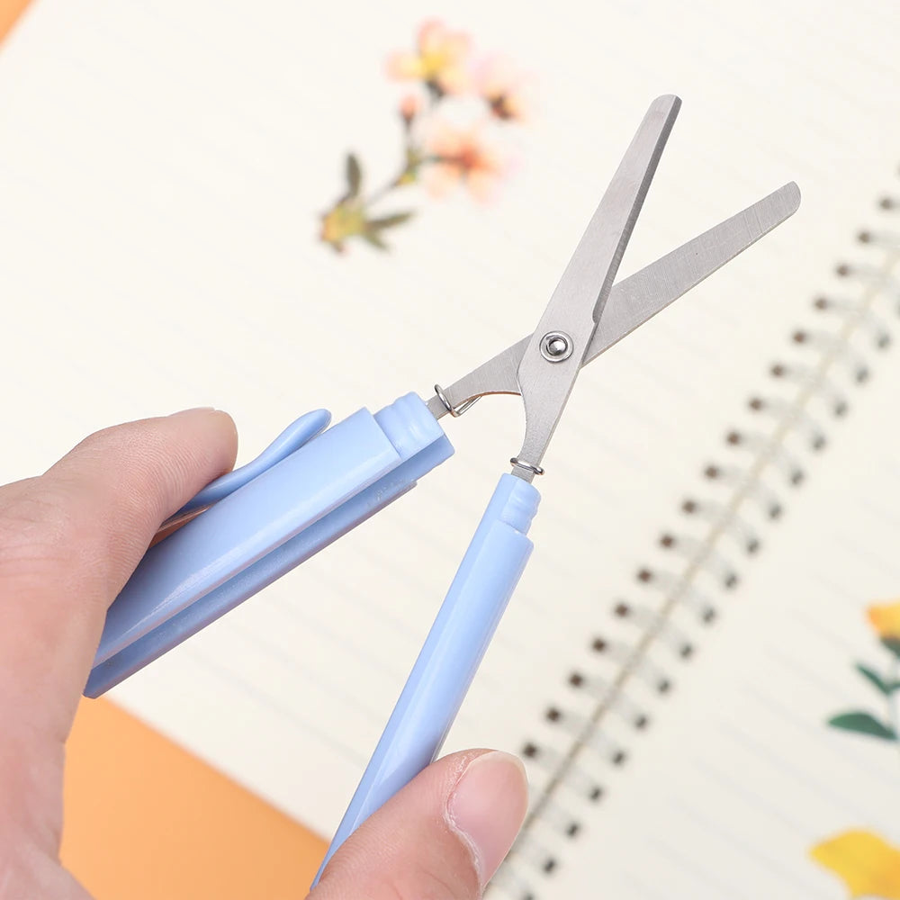 Tijeras portátiles con forma de bolígrafo, tijeras plegables creativas y seguras, herramienta multifunción para cortar papel, suministros para la escuela y la oficina.