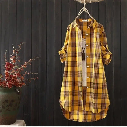 Plaid Medium Long Blouses Casual  Style Loose Shirts Female Summer Beach Sunscreen Blouses Fashion Korean Style Female Blouses
