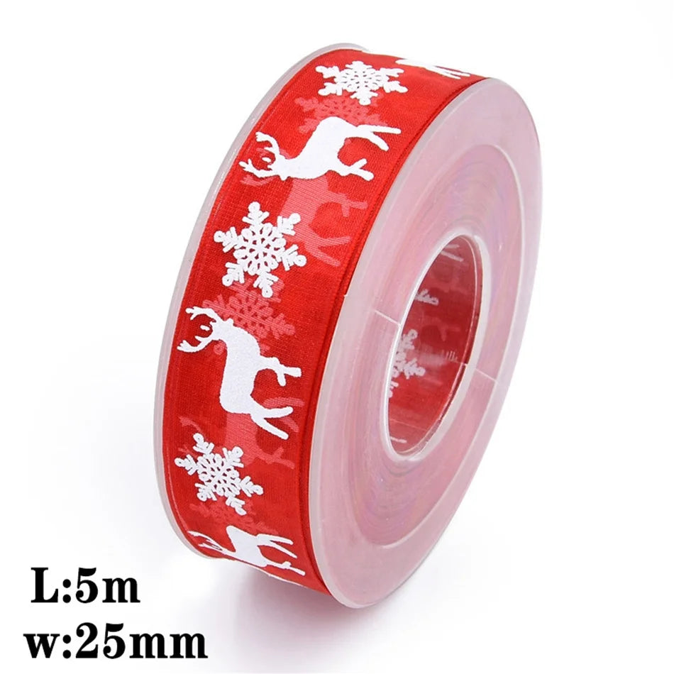 5M 10mm 15mm 25mm Christmas Satin Ribbons Crafts DIY Tape Wedding Gift Bows Natural Organza Ribbon Sewing Clothing Decoration