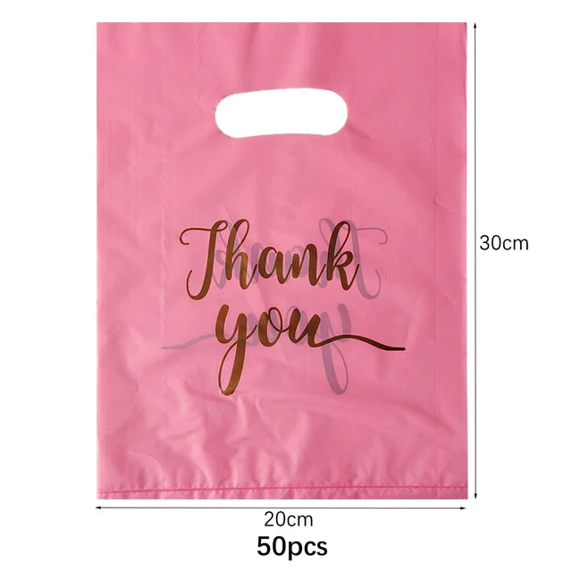 Thank You Plastic Gift Bags, Wedding, Birthday, Guest, Gift Wrap, Small Business, Candy, Pastry Store Packaging, 100 Pcs, 50 Pcs, 10Pcs 