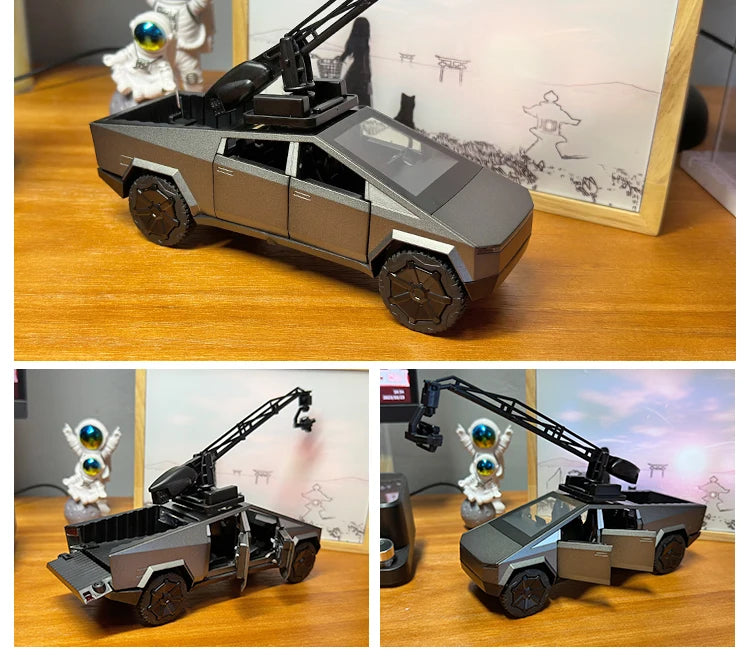 Camiones de juguete para niños, modelo Cybertruck, camioneta plateada, de metal fundido a presión, con sonido y luz, a partir de 3 años, escala 1:32.