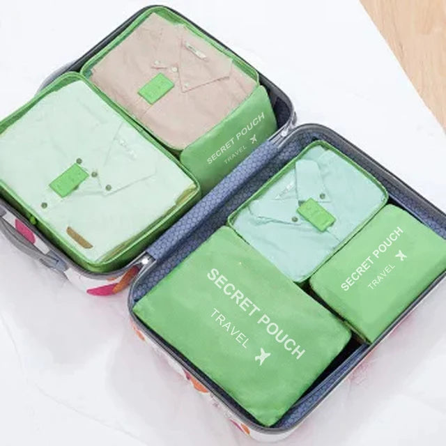 Bolsa de almacenamiento de viaje de gran capacidad, impermeable, para equipaje, ropa interior y con cremallera, color rosa, azul y gris, 6 unidades por juego. 
