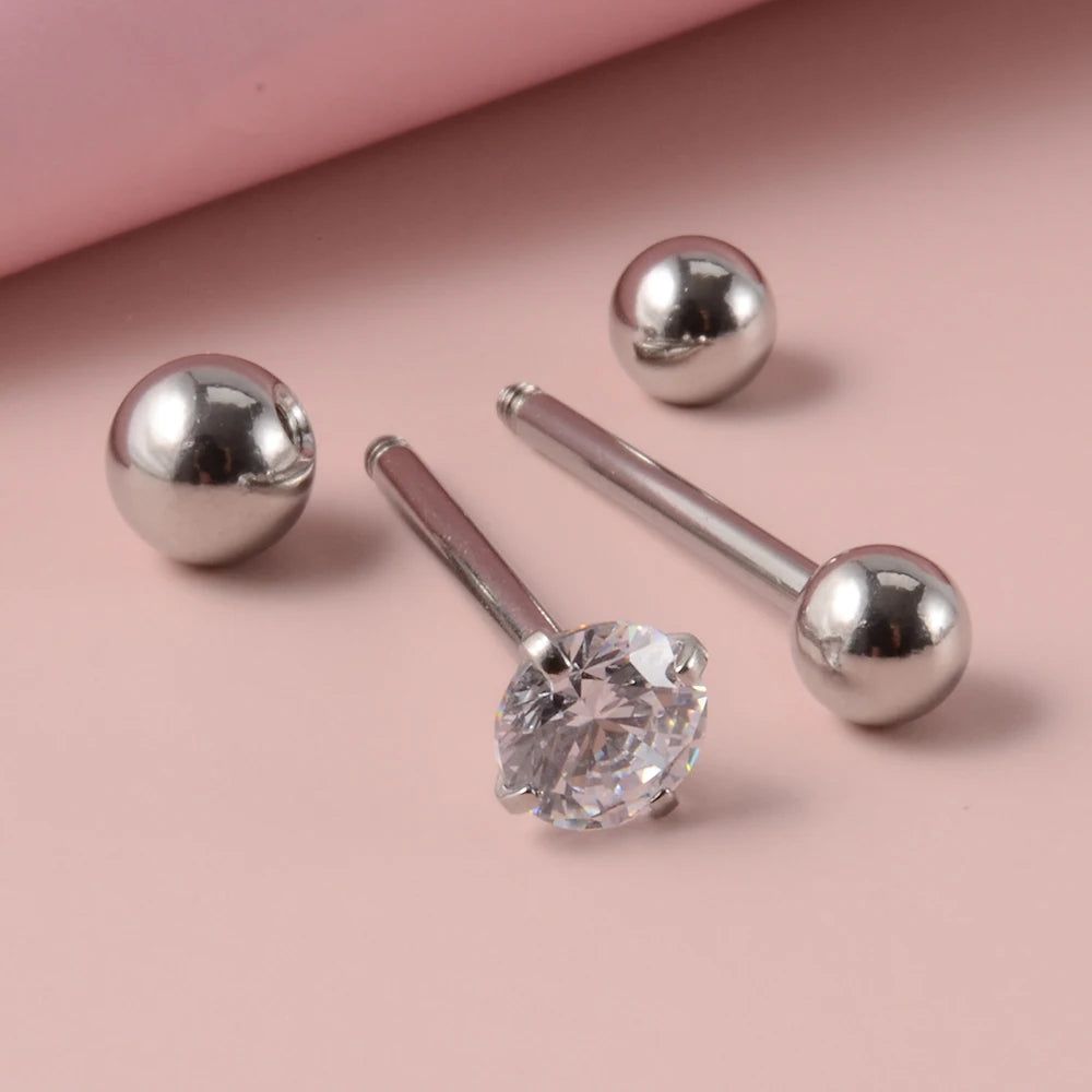 2 piercings de lengua de acero quirúrgico antialérgicos con circonitas y bola, joyería de moda.