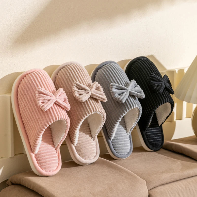 Fashion Women's Bow Slippers Fall/Winter Indoor Bedroom Floor Lightweight and Comfortable&Soft Warm Slippers for Home