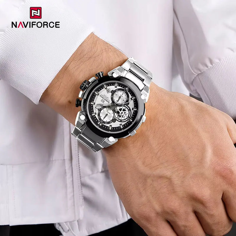 NAVIFORCE Original Watch for man 2025 New Stainless Steel Waterproof Chronograph Classic Quartz Wristwatch Brand Men Watch Gifts