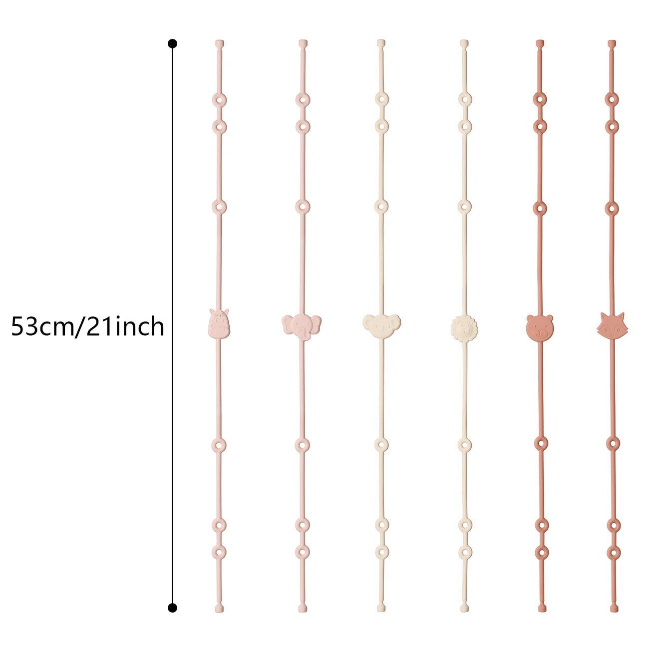 6 correas de silicona para juguetes de bebé, con forma de animal de dibujos animados, cadena de chupete ajustable antipérdida para cochecitos y tronas.