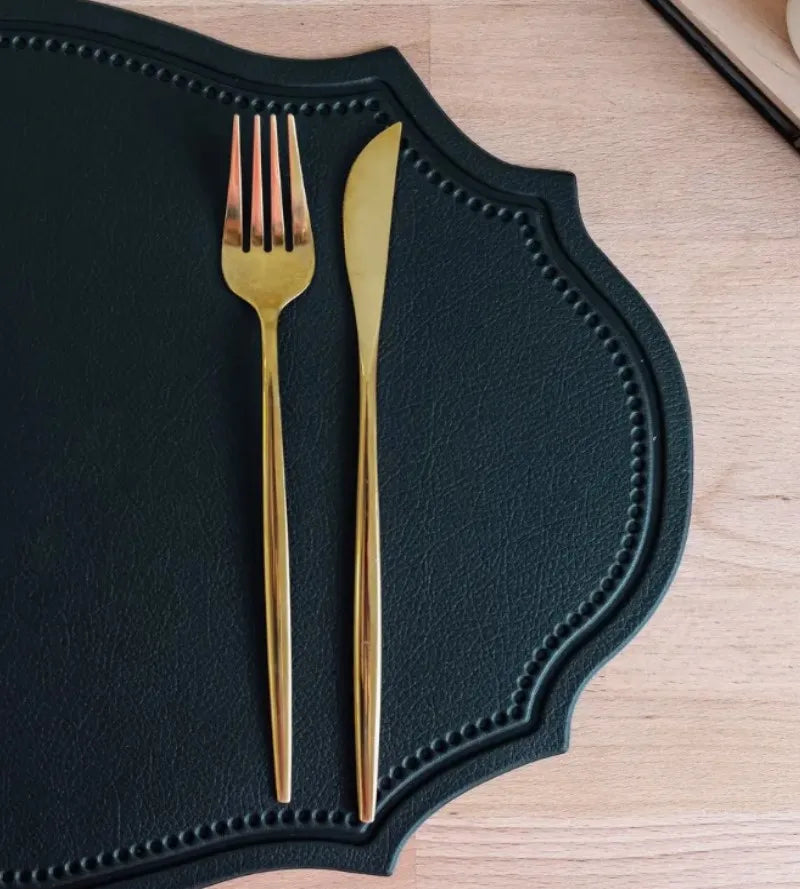 1/4/6PCS Shaped PU Placemat Set Faux Leather Kitchen Dining Table Pad Luxury Black Pink Green Place Mat Tableware Cafe Pad 식탁매트