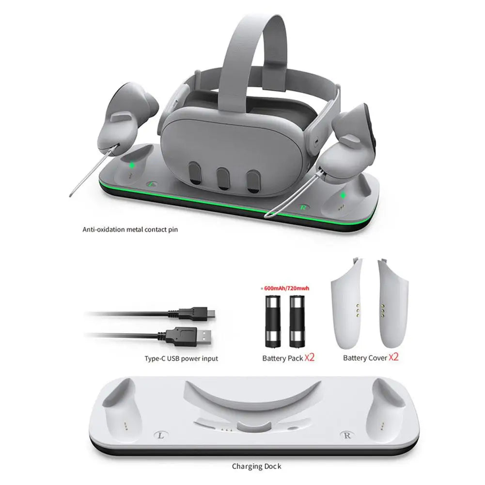Base de carga para Meta Quest3, asas para auriculares de realidad virtual Meta 3, estación de carga, soporte de almacenamiento para Meta 3, nuevo