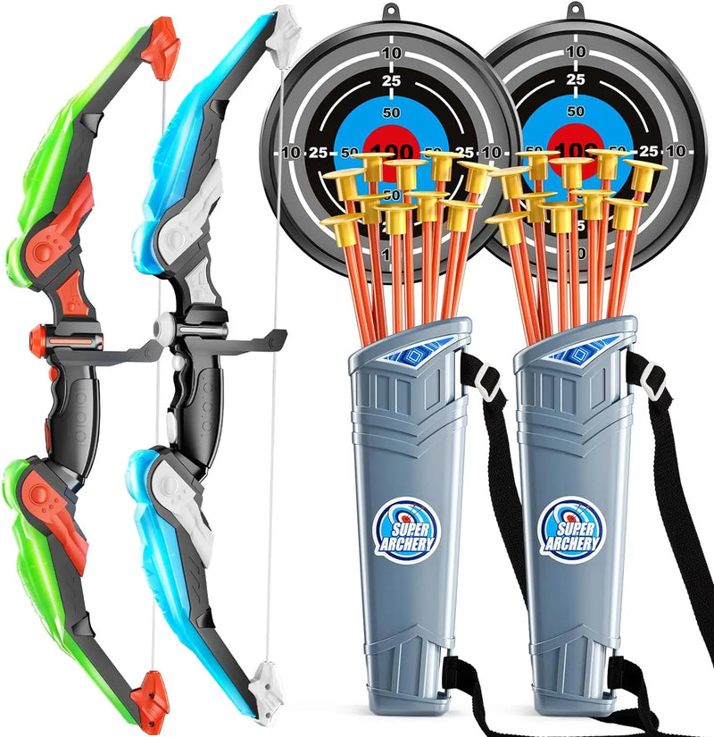 LED Light Up Bow and Arrow Set for Kids, Archery Toys, Ages 4-8-12, with 10 Suction Cup Arrows, Target and Quiver, Boys 