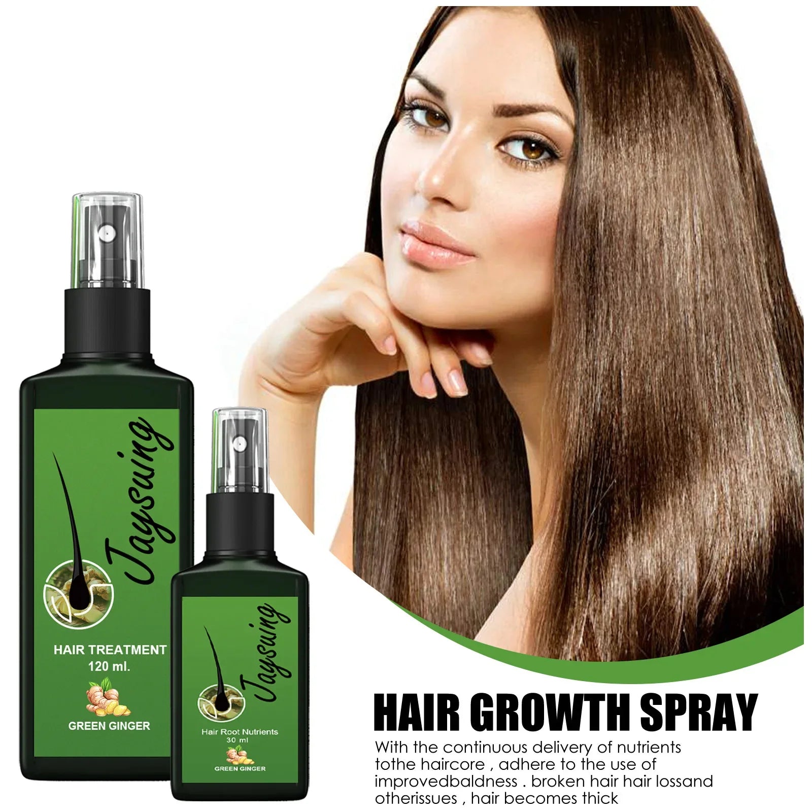 Spray líquido para el crecimiento del cabello, nutritivo, para raíces, denso, anticaída, jengibre, anticaída, masaje del cuero cabelludo, reparador, eficaz. 