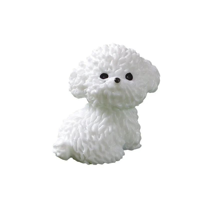 Mini figuras de perro Bichón Frisé, manualidades en miniatura para jardín de hadas, bricolaje, dormitorio infantil, sala de estar, coche, decoración de escritorio para el hogar