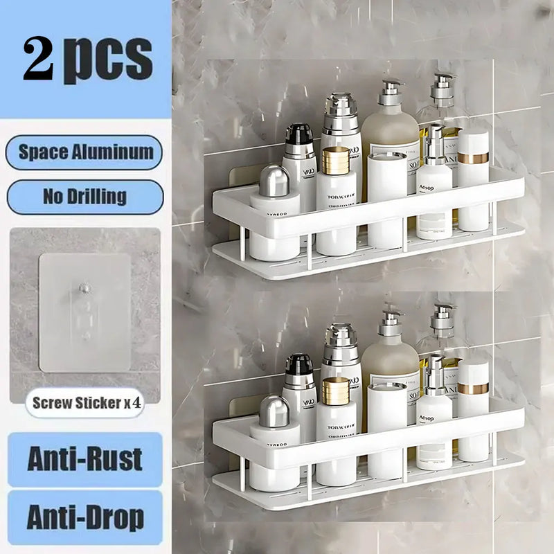 Estante de baño sin taladro, estante de pared para champú, ducha, estante de esquina, estante de almacenamiento para inodoro, accesorios de cocina de aluminio para baño