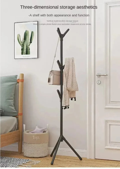 Clothes and Hats Rack Floor To Floor Bedroom Coat Hook Tree Hanger -Multi-hook Floor Vertical Coat Rack with Movable and Conve