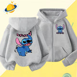 2024 Disney Stitch zipper coat Cartoon Jacket Girls Coat Spring Autumn Children Outerwear Kids Casual Jackets Costume 2-7 Years