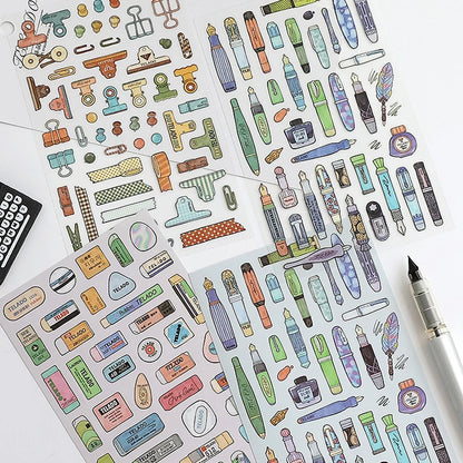 8pcs pencils erasers pens clips stationery themed stickers handbook DIY notebooks dairy pens students' back-to-school gifts
