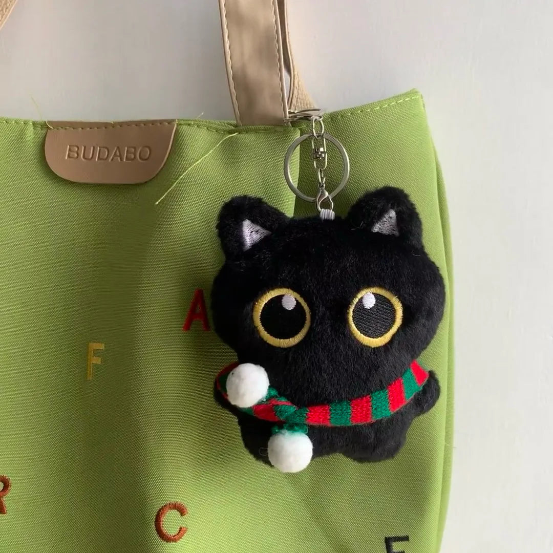 Black Cat Doll Pendant Keychain Cute Pilot Little Black Cat Hanging Backpack Keychain Creative Cat Plush Keychain Gift for Phone