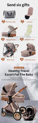 Luxurious Baby Stroller 3 in 1 Portable Travel Baby Carriage Folding Prams High Landscape Aluminum Frame Car for Newborn Baby
