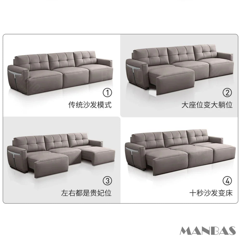 MINGDIBAO Electric Convertible Sofa Bed Italian Genuine Leather Sleeper Couch Multifunction Folding Sofas Beds for Cinema Room