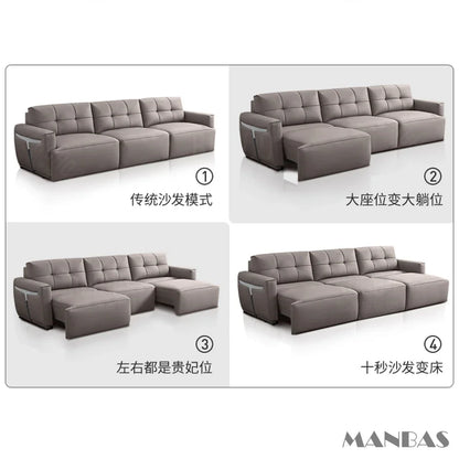 MINGDIBAO Electric Convertible Sofa Bed Italian Genuine Leather Sleeper Couch Multifunction Folding Sofas Beds for Cinema Room