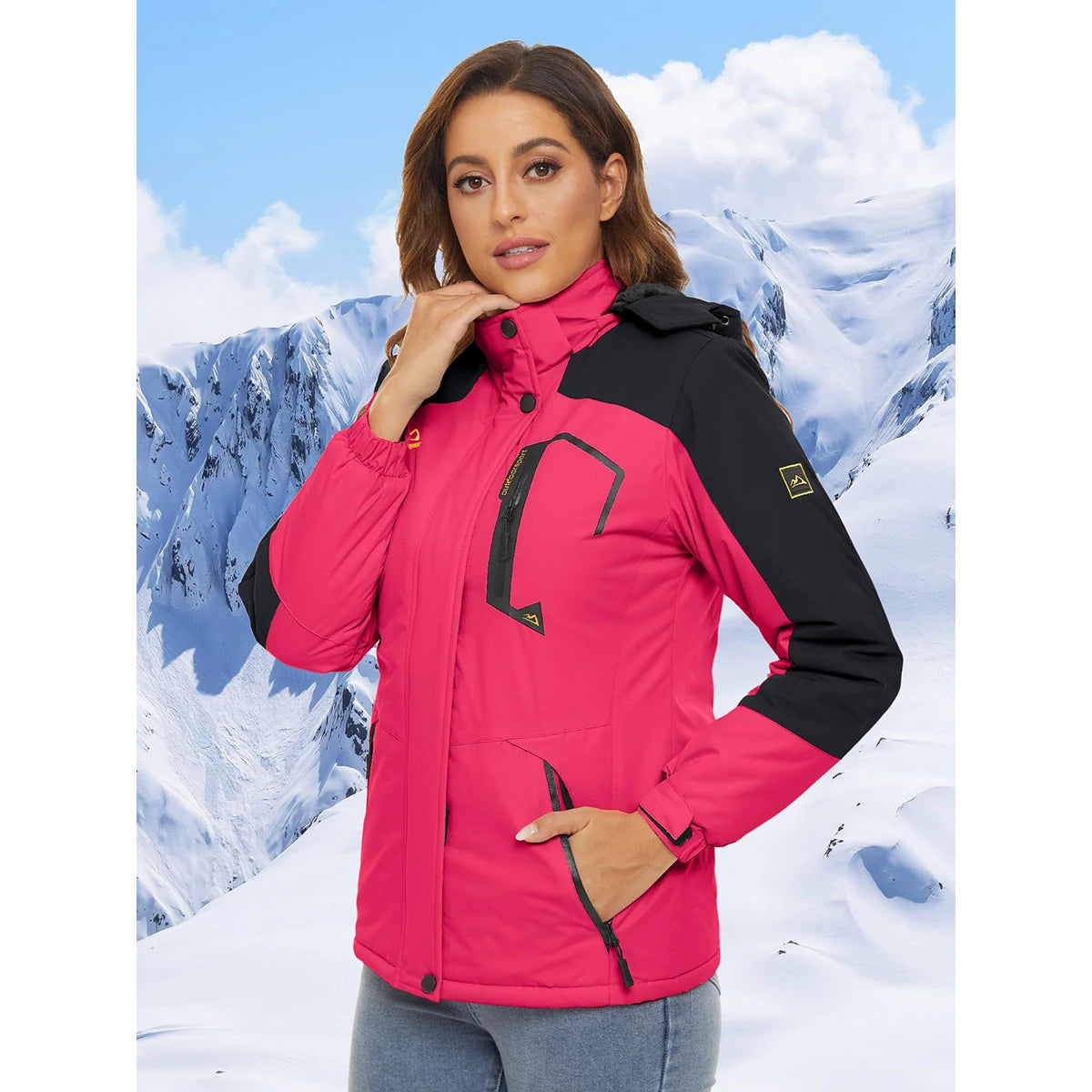 MAGCOMSEN Women's Warm Winter Fleece Lined Hooded Jackets Snowboard Coats Waterproof Ski Jacket Snow Hiking Outdoor Parkas