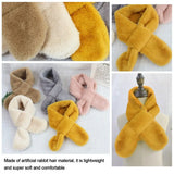 Children Boys Girls Winter Warm Thicken Cross Collar Scarf Solid Color Faux Rabbit Fur Plush Cute Shawl Scarfs