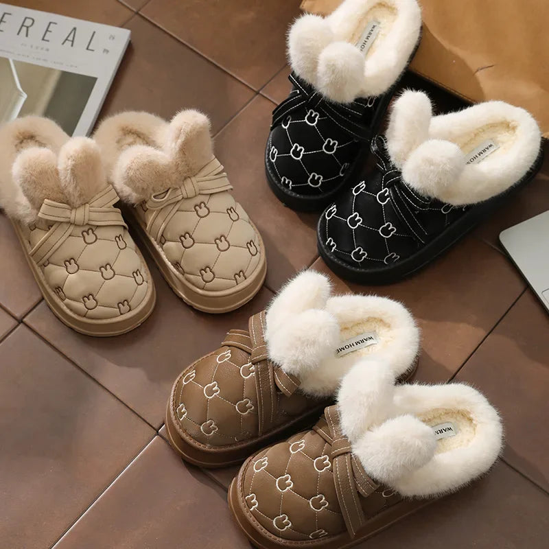 Women Winter Plush Warm Slippers Ladies Casual Fashion Cotton Slipper Female Flat Outdoor Stylish Waterproof Shoes