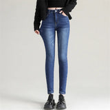 Women's Thermal Jeans Winter Snow Warm Plush Stretch Jeans Lady Skinny Thick Fleece Denim Long Pants Retro Blue Pencil Trousers