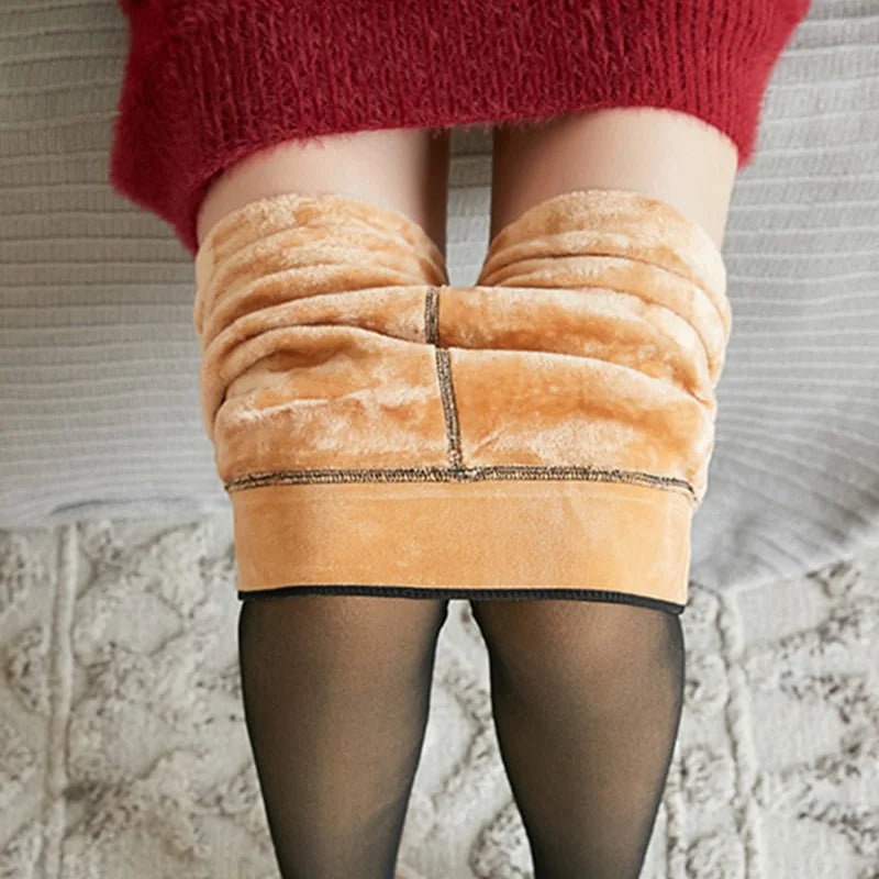 Leggings gruesos de talla grande para invierno, cálidos, de forro polar, sexys, elásticos, translúcidos, térmicos, de terciopelo fino 