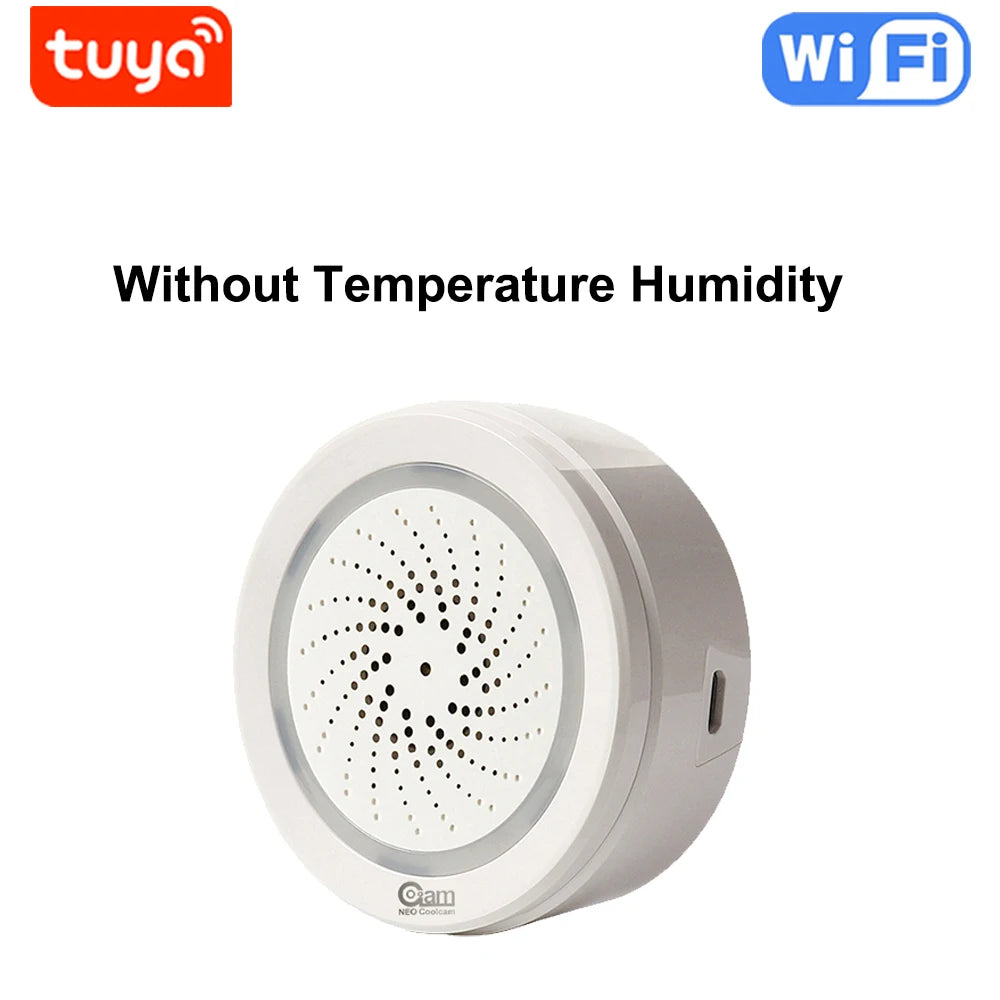 Alarma de sirena NEO Coolcam Smart Tuya Wifi con sensor de temperatura y humedad, compatible con Echo y Google Home Assistant