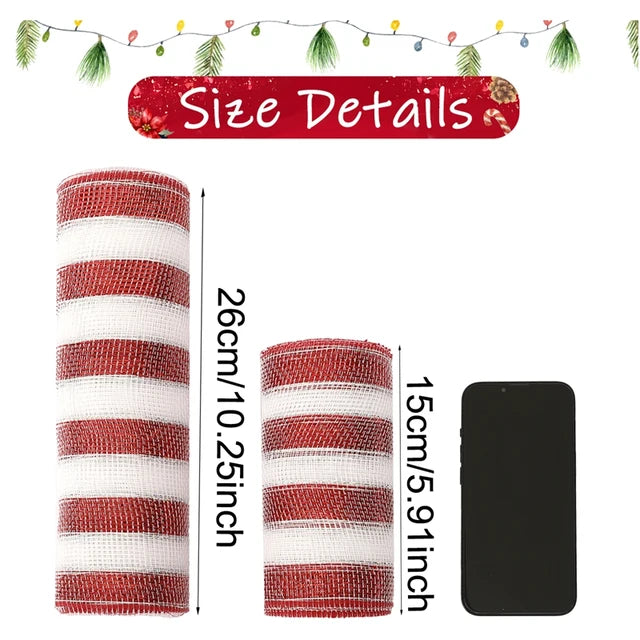 Christmas Knitted Ribbon for DIY, Wreath Bow, Home Tree Decorations, Christmas Gifts, New Year 2025, 1 Roll 