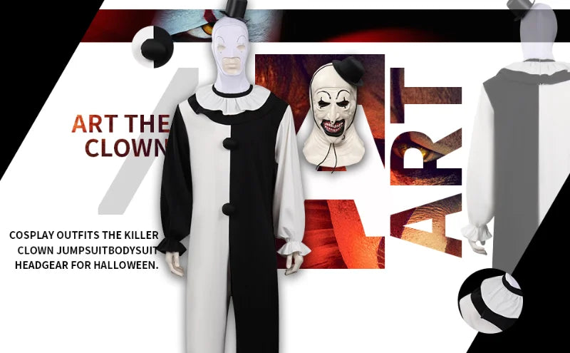 Art The Clown Cosplay Película Terrorifier 2 Art The Clown Cosplay Disfraz Mono Máscara Disfraces de Halloween Máscara para hombres y mujeres