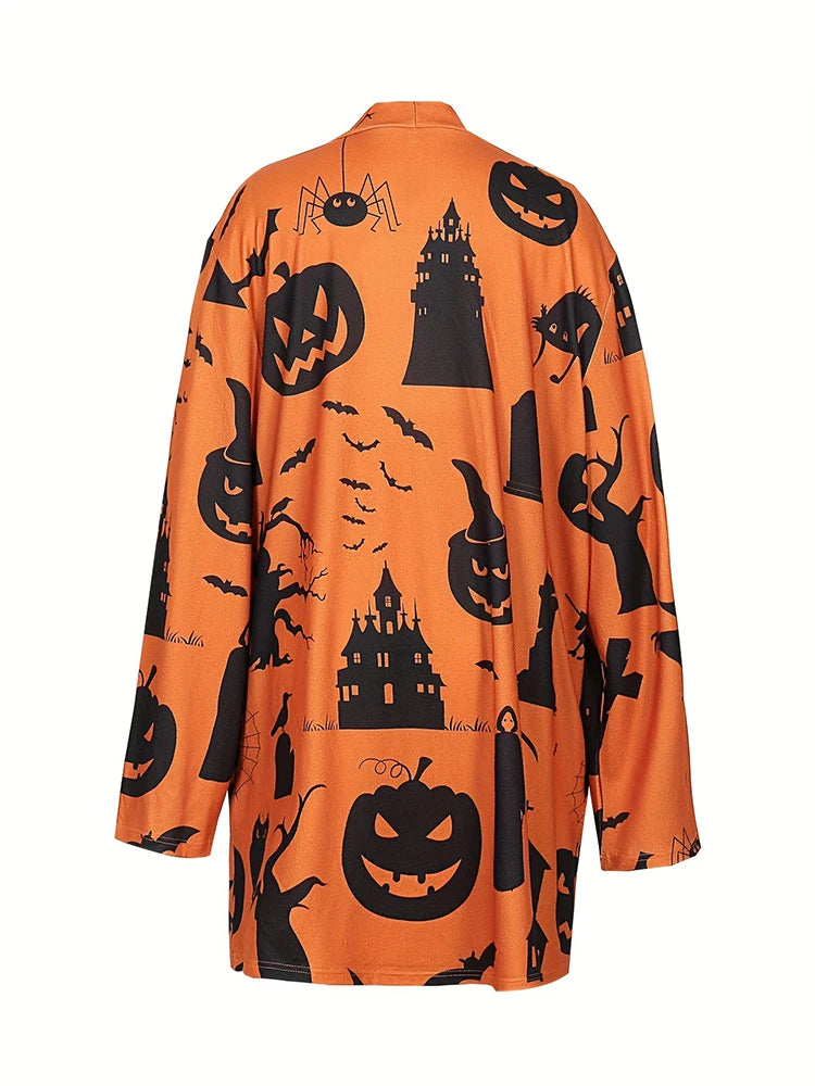 Plus Size Women's Halloween Costumes Women's Pullover Autumn Pumpkin Graphic Cardigan Open Front Button Sweater Outerwear