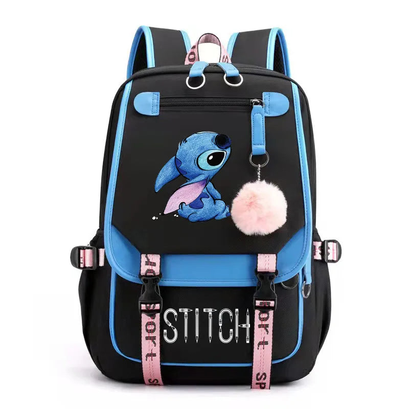 Mochila femenina Disney Stitch con carga USB, mochila escolar para adolescentes, niñas y niños, mochila para portátil, mochilas de viaje para mujeres