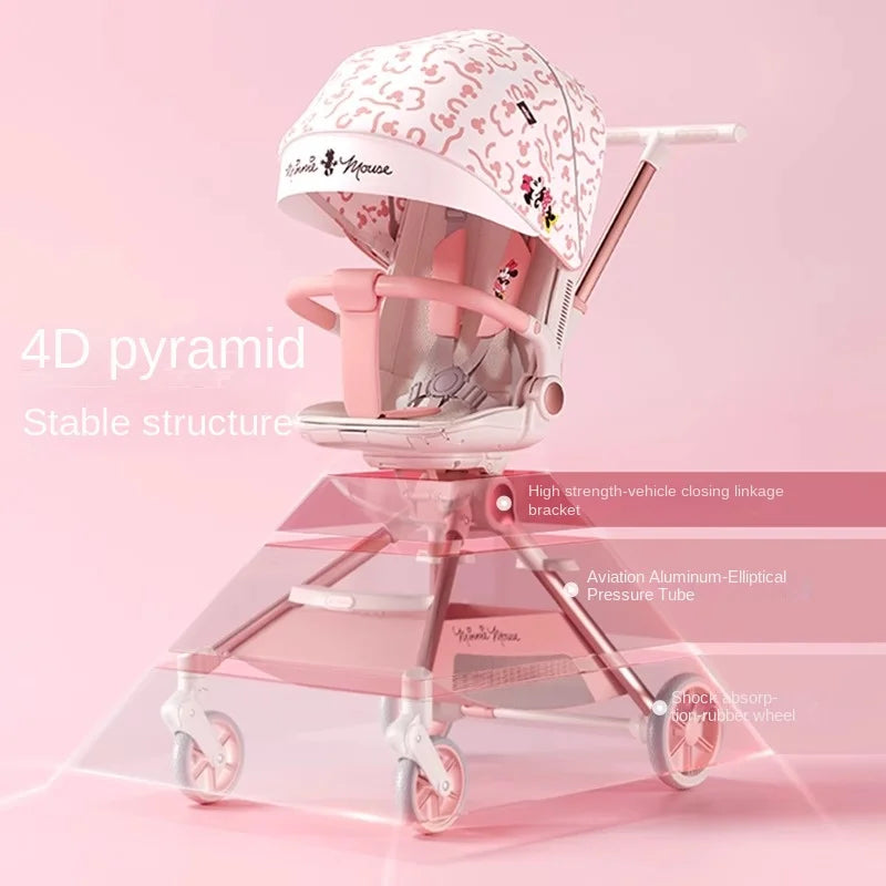 Pink Newborn Stroller can sit or lie down 0-6 years old Children Lightweight Folding Boardable Travel 360 ° Steering Stroller