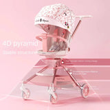 Pink Newborn Stroller can sit or lie down 0-6 years old Children Lightweight Folding Boardable Travel 360 ° Steering Stroller