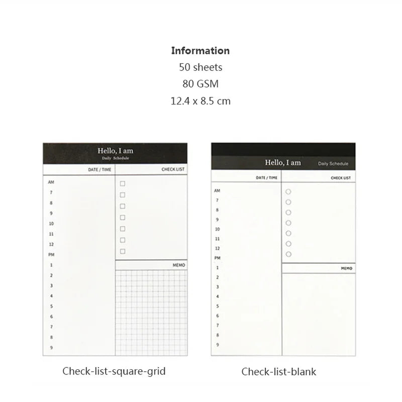 Mini daily checklist planner. Desk time schedule. Office/school notebook/planner. Stationery weekly planner.