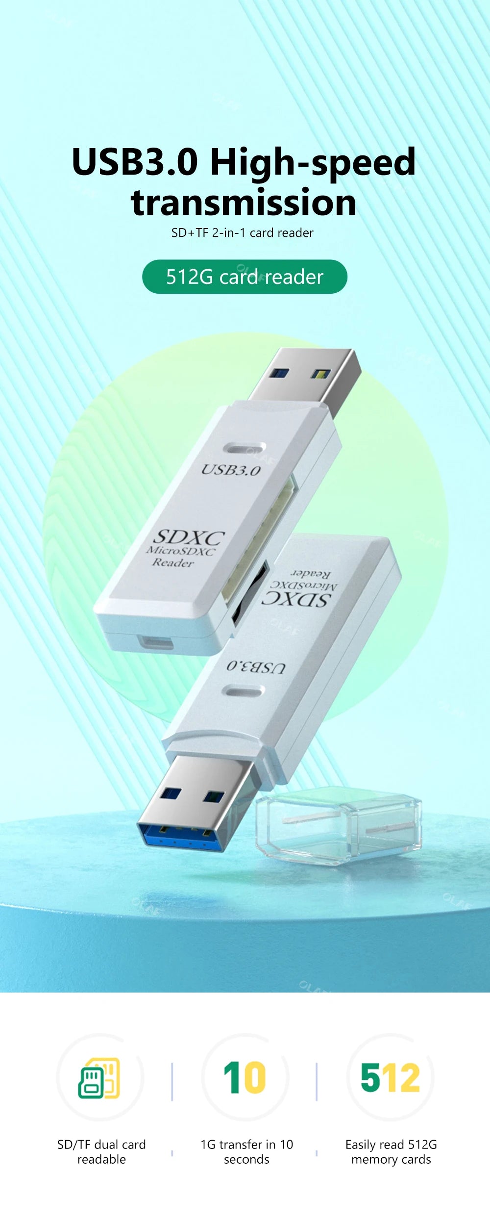 USB 3.0 Card Reader Micro SD TF Memory Card Reading Adapter High Speed ​​2 IN 1 Card Reader For Phone PC Laptop Accessories U disk