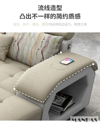 Linlamim Fabric Sofa Set Furniture Living Room Sofa Set with USB and Stools / Big U Shape Cloth Couch Sofas for Home Furniture
