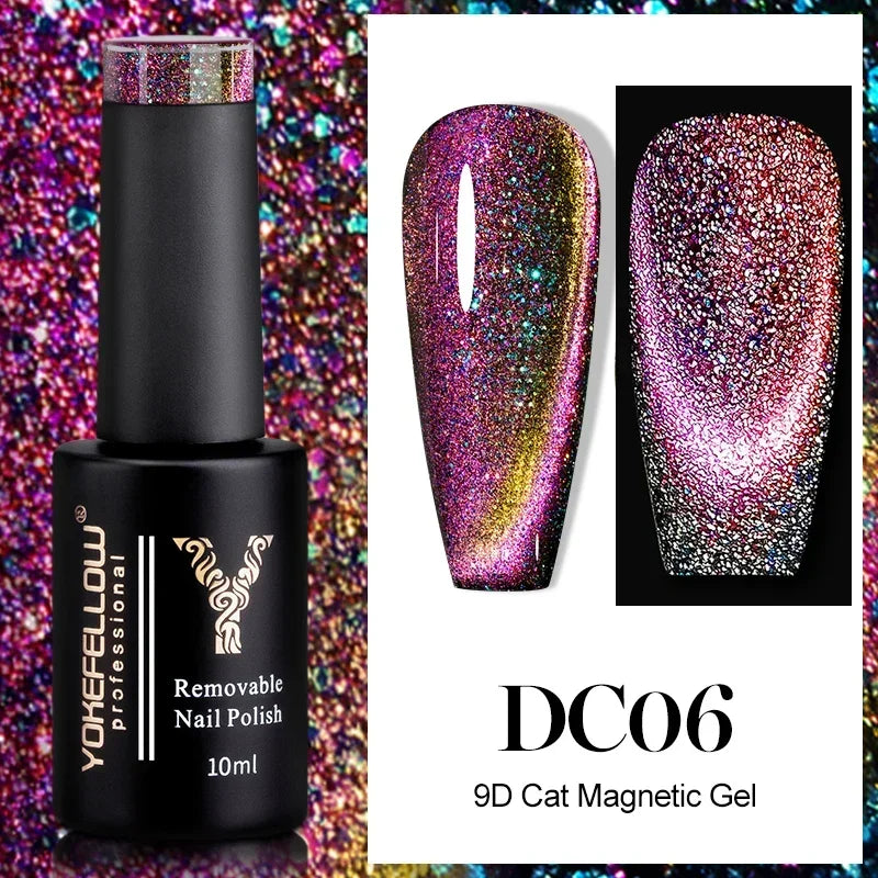 Esmalte de uñas en gel YOKEFELLOW Cat Eye de 10 ml, esmalte de uñas magnético plateado, esmalte de uñas en gel profesional para manicura DIY.