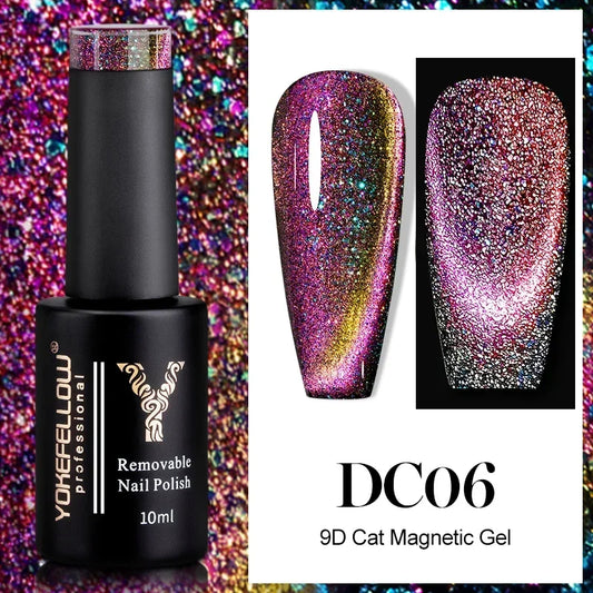 Esmalte de uñas en gel YOKEFELLOW Cat Eye de 10 ml, esmalte de uñas magnético plateado, esmalte de uñas en gel profesional para manicura DIY.