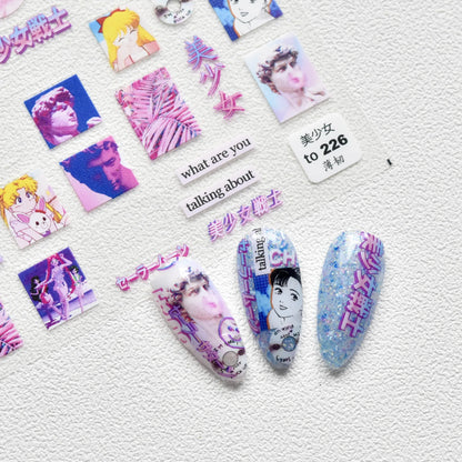 Pegatinas autoadhesivas 3D para decoración de uñas, diseño de chica bonita Y2K, bonitas y geniales, calcomanías de manicura con dibujos animados, venta al por mayor, envío directo