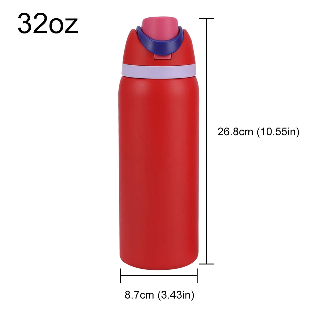 Copo de água portátil com palha e alça, garrafa esportiva, aço inoxidável 304, garrafa de vácuo de viagem, copo térmico, 32 oz, 24 oz, 19oz
